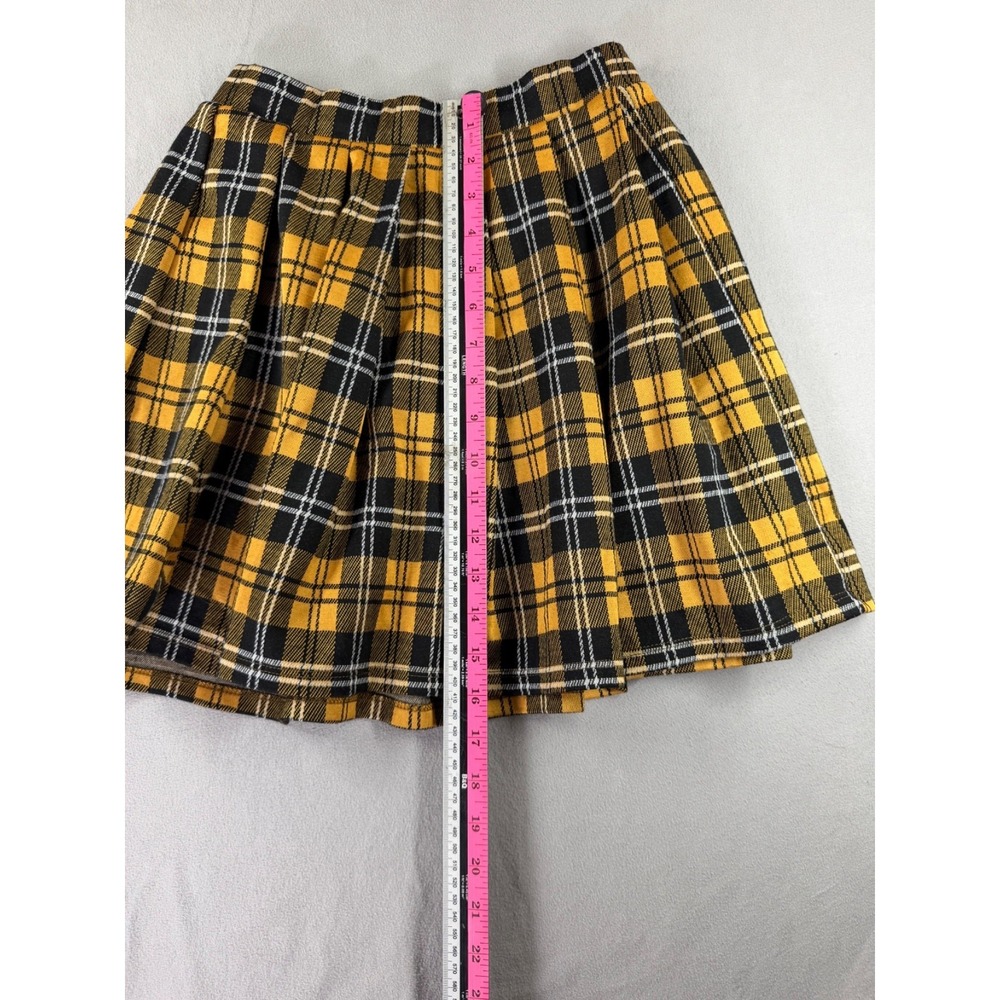 Just Polly Plaid Pleated Mini Skirt Womens Small Yellow Tartan Y2K Preppy - Picture 6 of 6